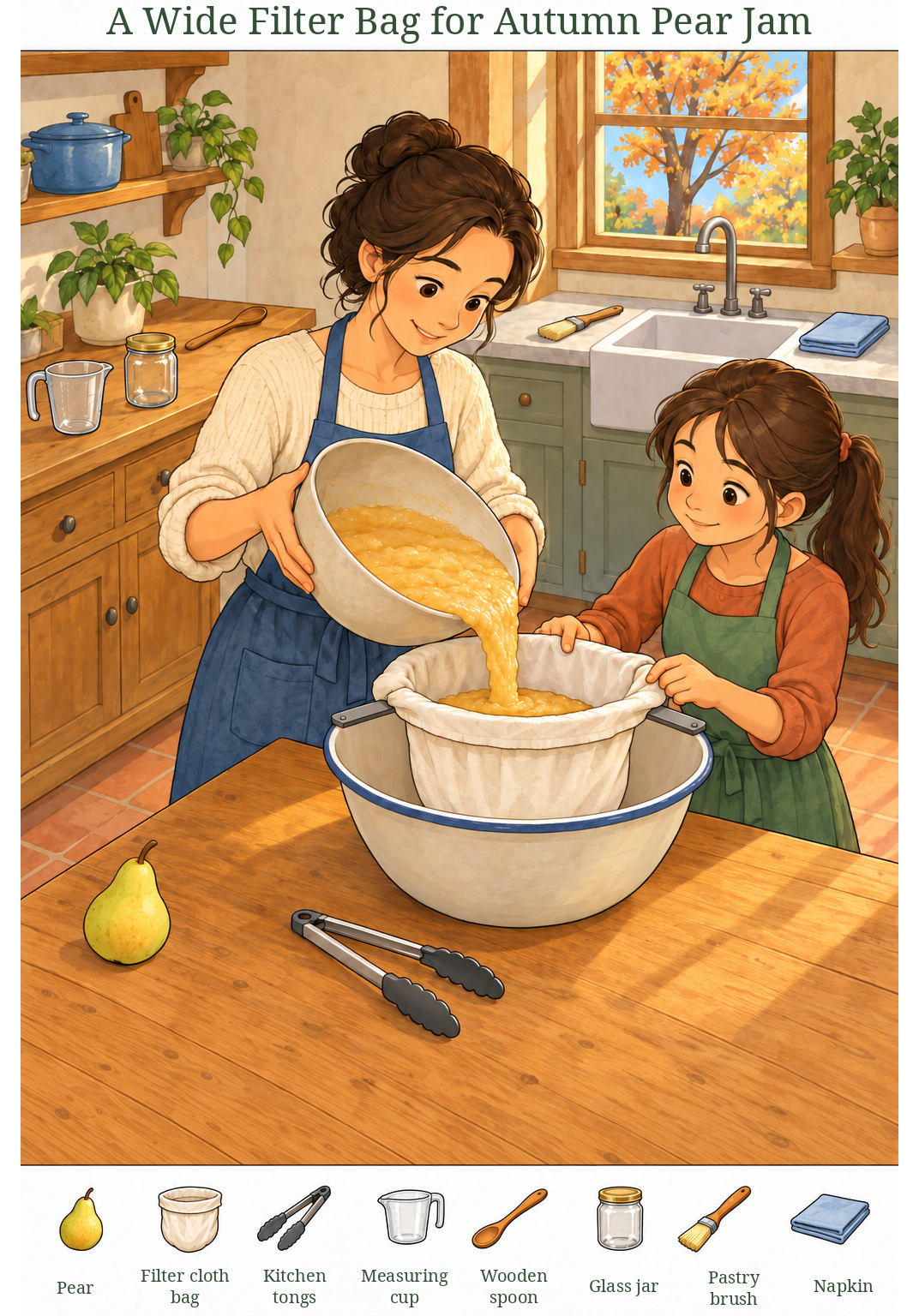 A Wide Filter Bag for Autumn Pear Jam – full-color hidden picture puzzle with 8 objects to find
