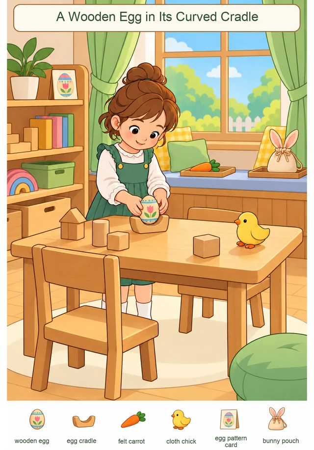 A Wooden Egg in Its Curved Cradle colorful hidden picture puzzle preview