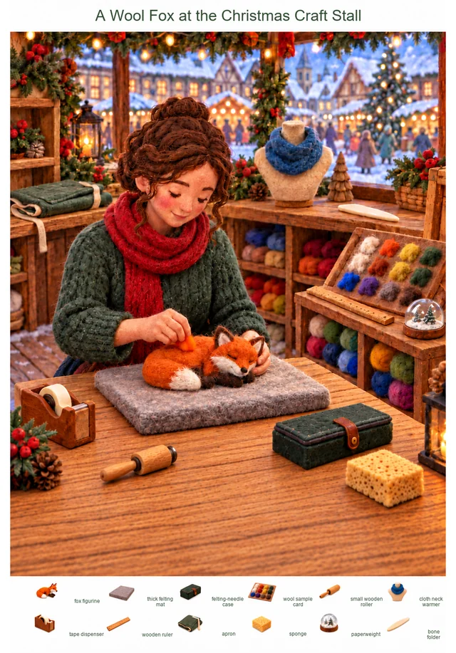 A Wool Fox at the Christmas Craft Stall colorful hidden picture puzzle preview