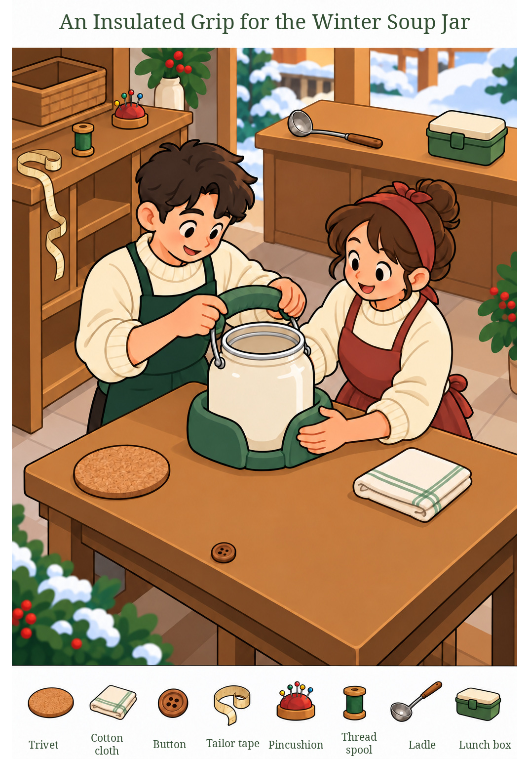 An Insulated Grip for the Winter Soup Jar – full-color hidden picture puzzle with 8 objects to find