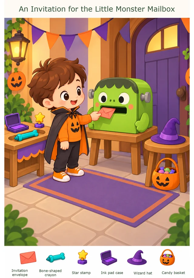 An Invitation for the Little Monster Mailbox colorful hidden picture puzzle preview