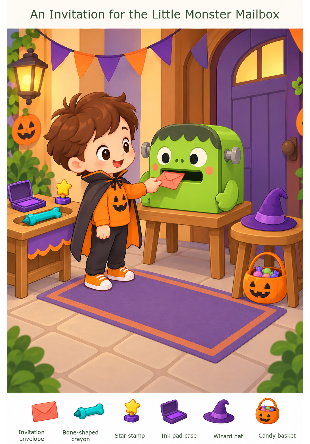 An Invitation for the Little Monster Mailbox – full-color hidden picture puzzle with 6 objects to find