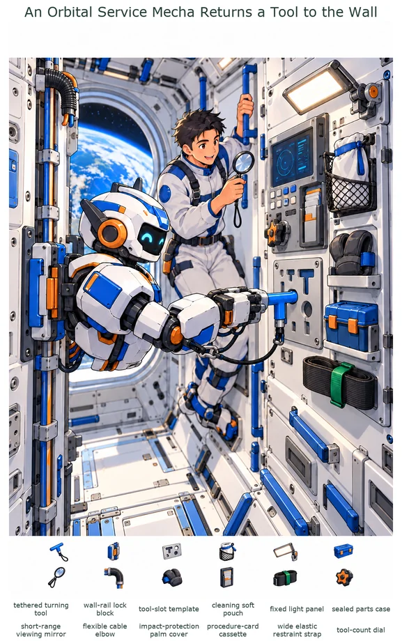 An Orbital Service Mecha Returns a Tool to the Wall colorful hidden picture puzzle preview