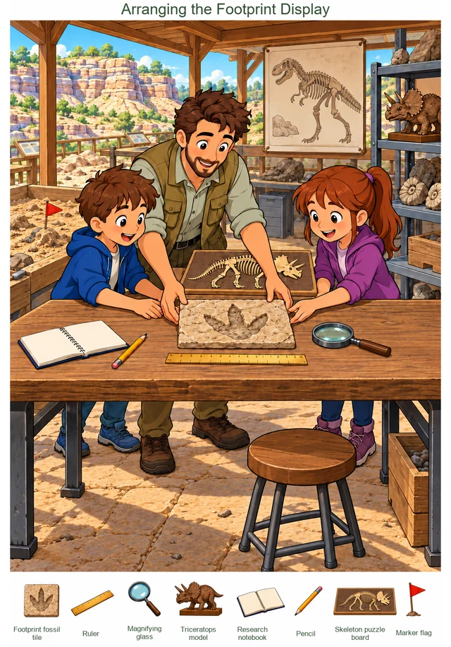 Arranging the Footprint Display colorful hidden picture puzzle preview