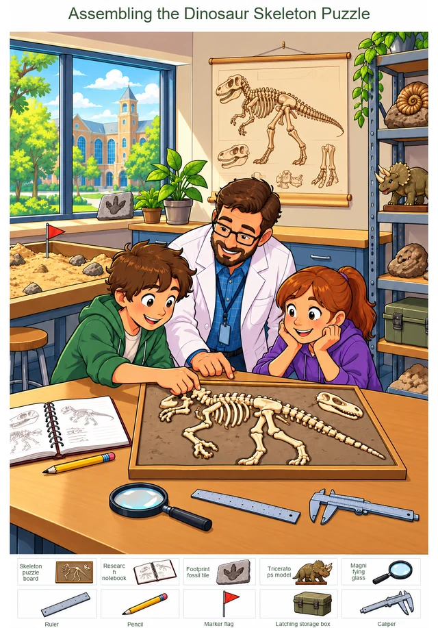 Assembling the Dinosaur Skeleton Puzzle colorful hidden picture puzzle preview