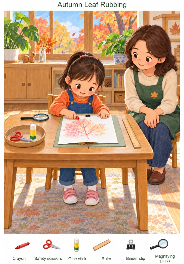 Autumn Leaf Rubbings by the Window colorful hidden picture puzzle preview