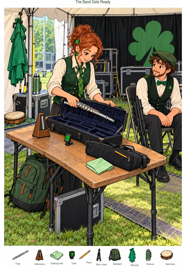 Backstage with the St. Patrick's Day Band colorful hidden picture puzzle preview