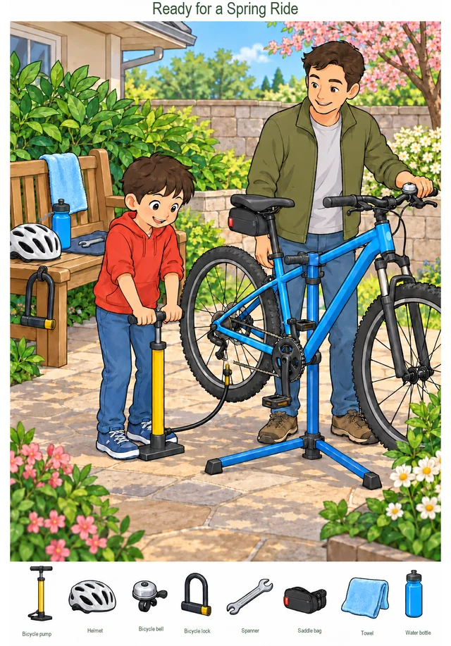 Bicycle Check Before a Spring Ride hidden picture preview