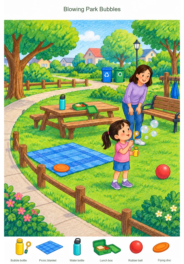 Blowing Park Bubbles colorful hidden picture puzzle preview