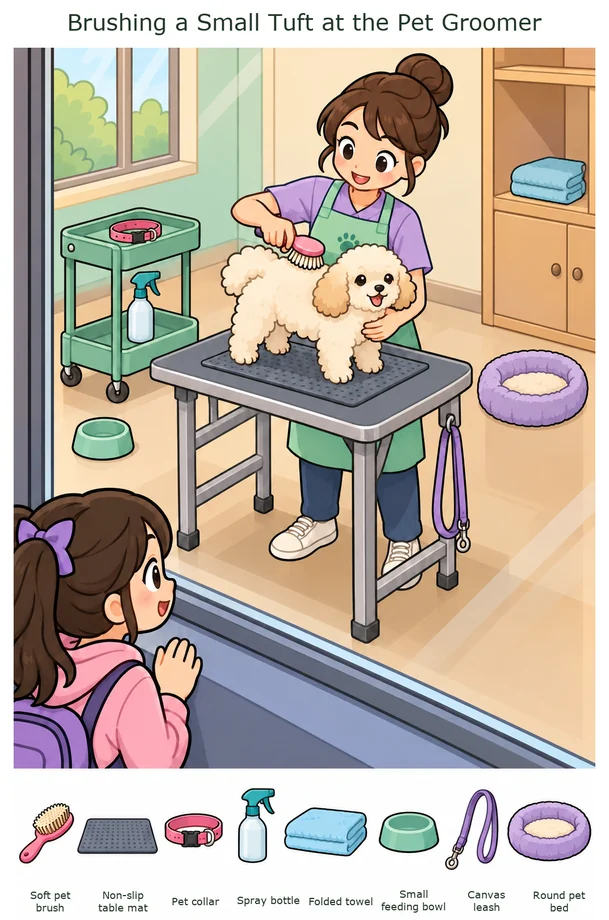 Brushing a Small Tuft at the Pet Groomer colorful hidden picture puzzle preview