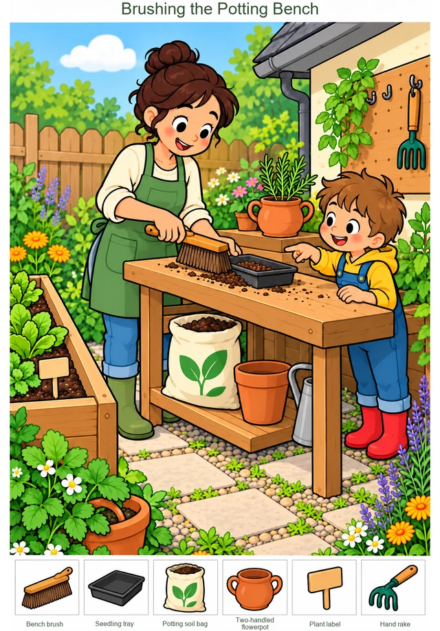 Brushing the Potting Bench colorful hidden picture puzzle preview