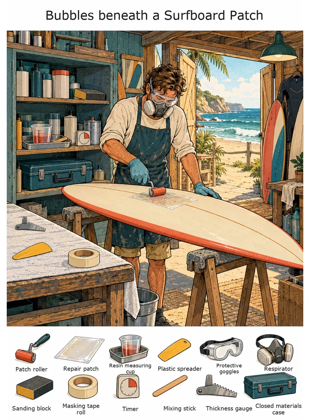 Bubbles beneath a Surfboard Patch colorful hidden picture puzzle preview