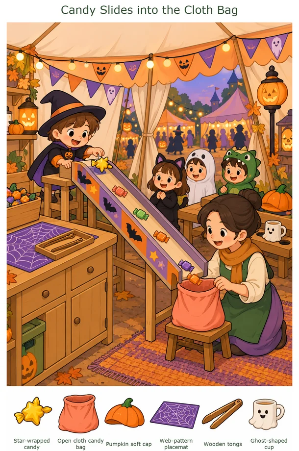 Candy Slides into the Cloth Bag colorful hidden picture puzzle preview
