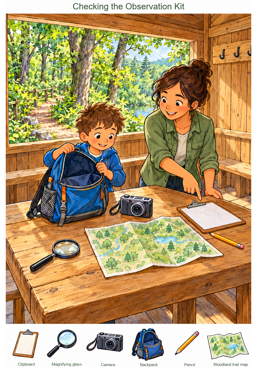 Checking the Observation Kit – full-color hidden picture puzzle with 6 objects to find