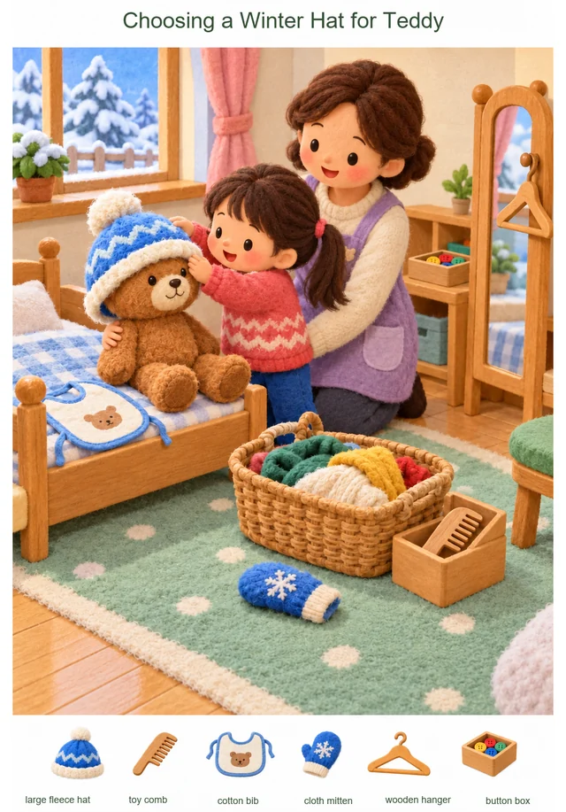Choosing a Winter Hat for Teddy colorful hidden picture puzzle preview