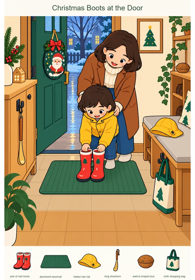 Christmas Boots at the Door colorful hidden picture puzzle preview