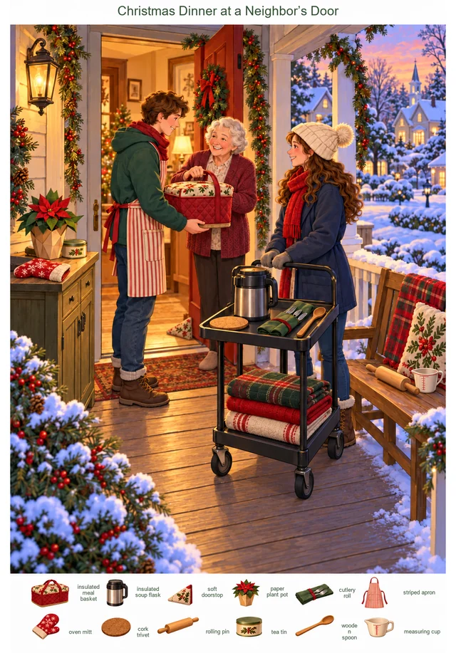 Christmas Dinner at a Neighbor’s Door colorful hidden picture puzzle preview