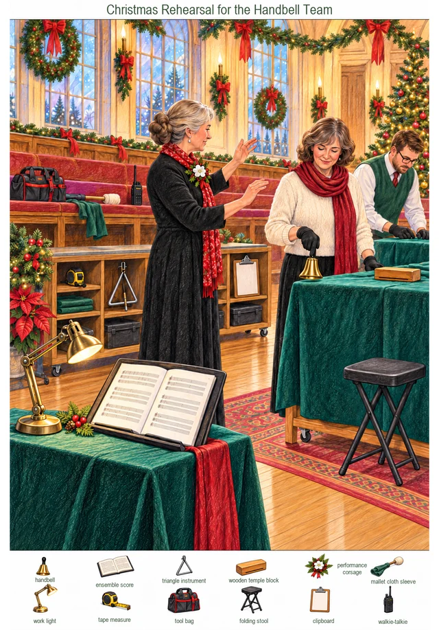 Christmas Rehearsal for the Handbell Team colorful hidden picture puzzle preview