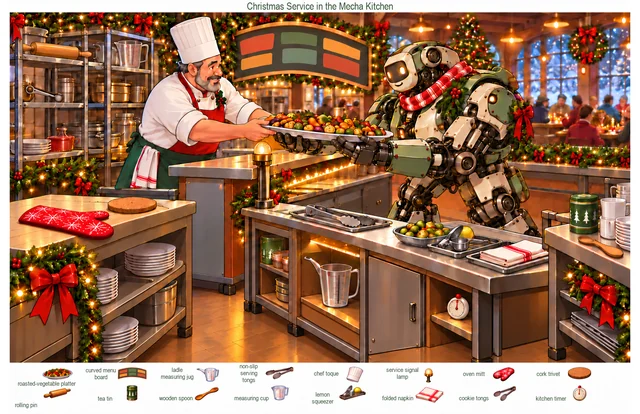 Christmas Service in the Mecha Kitchen colorful hidden picture puzzle preview