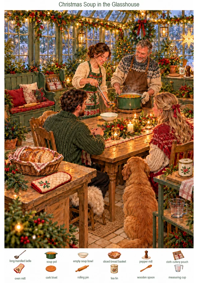 Christmas Soup in the Glasshouse colorful hidden picture puzzle preview
