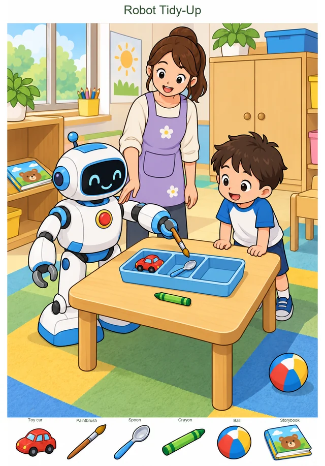 Classroom Tidy-Up with a Robot Helper colorful hidden picture puzzle preview