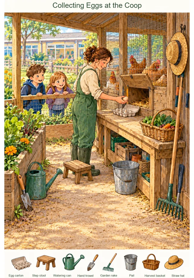 Collecting Eggs at the Coop colorful hidden picture puzzle preview