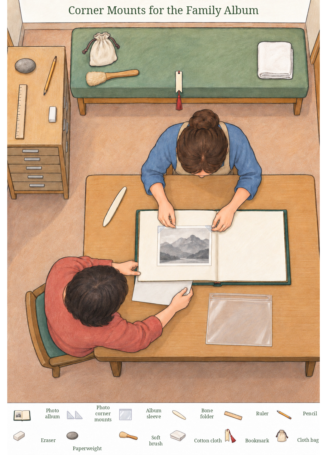 Corner Mounts for the Family Album – full-color hidden picture puzzle with 12 objects to find