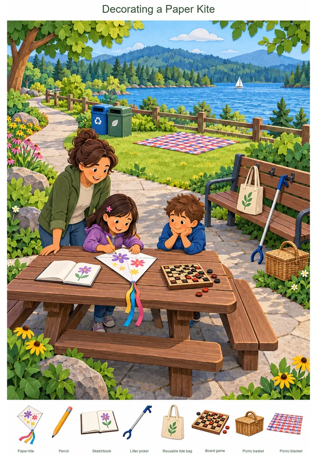 Decorating a Paper Kite colorful hidden picture puzzle preview