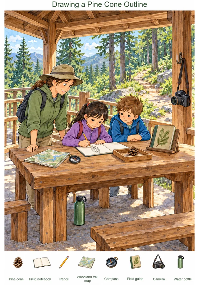Drawing a Pine Cone Outline colorful hidden picture puzzle preview