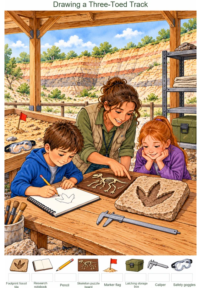 Drawing a Three-Toed Track colorful hidden picture puzzle preview