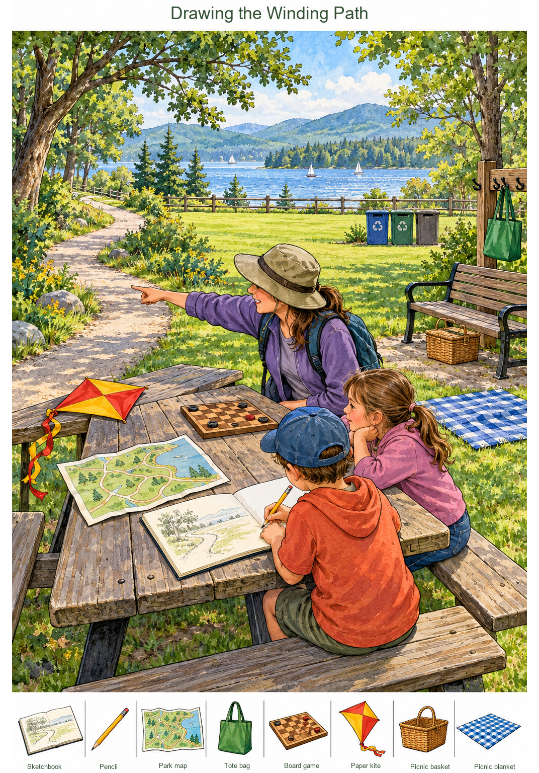 Drawing the Winding Path – full-color hidden picture puzzle with 8 objects to find