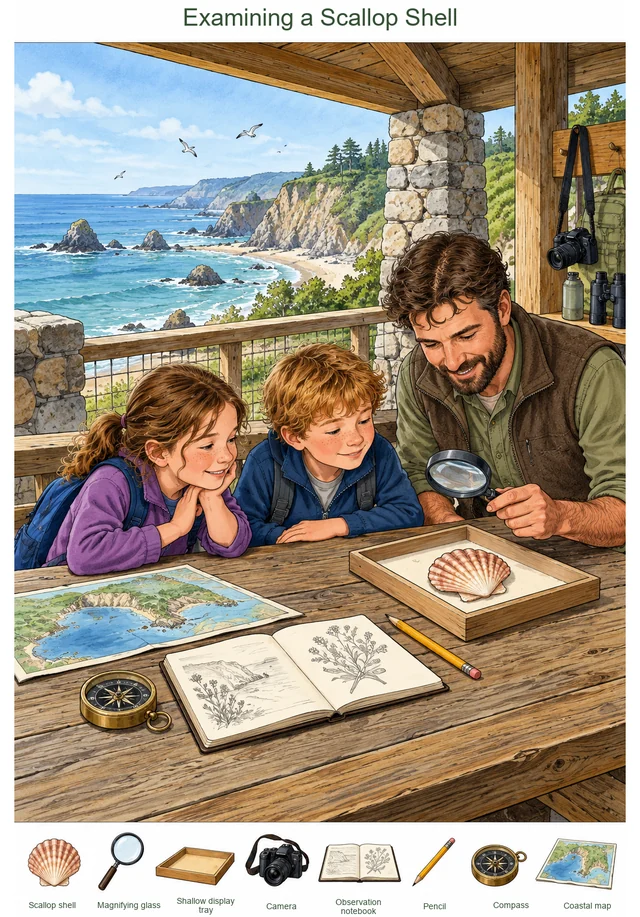 Examining a Scallop Shell colorful hidden picture puzzle preview