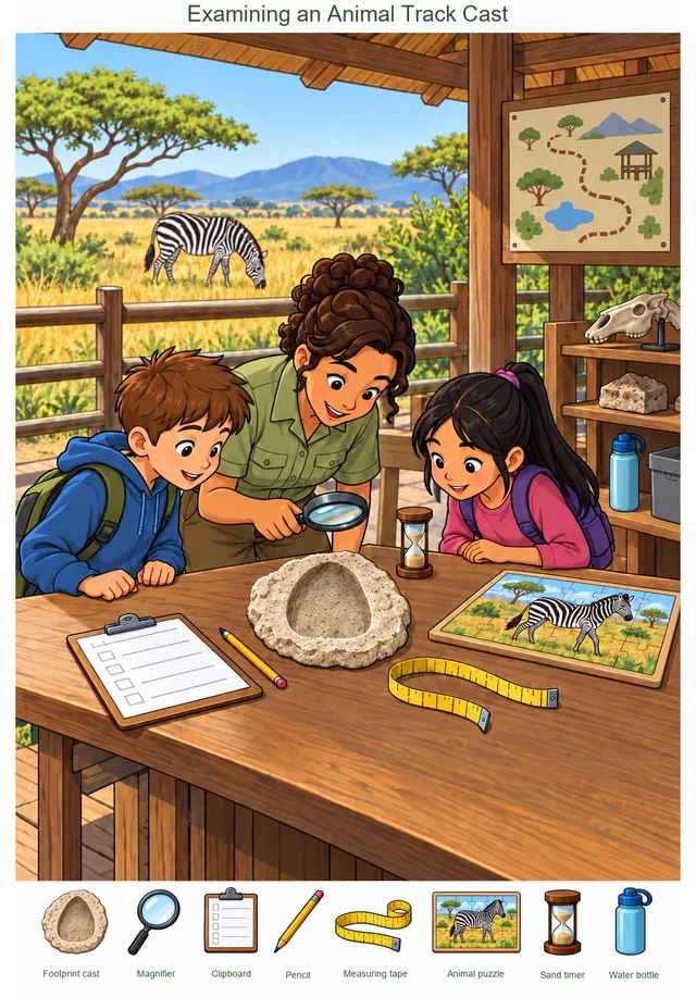 Examining an Animal Track Cast colorful hidden picture puzzle preview