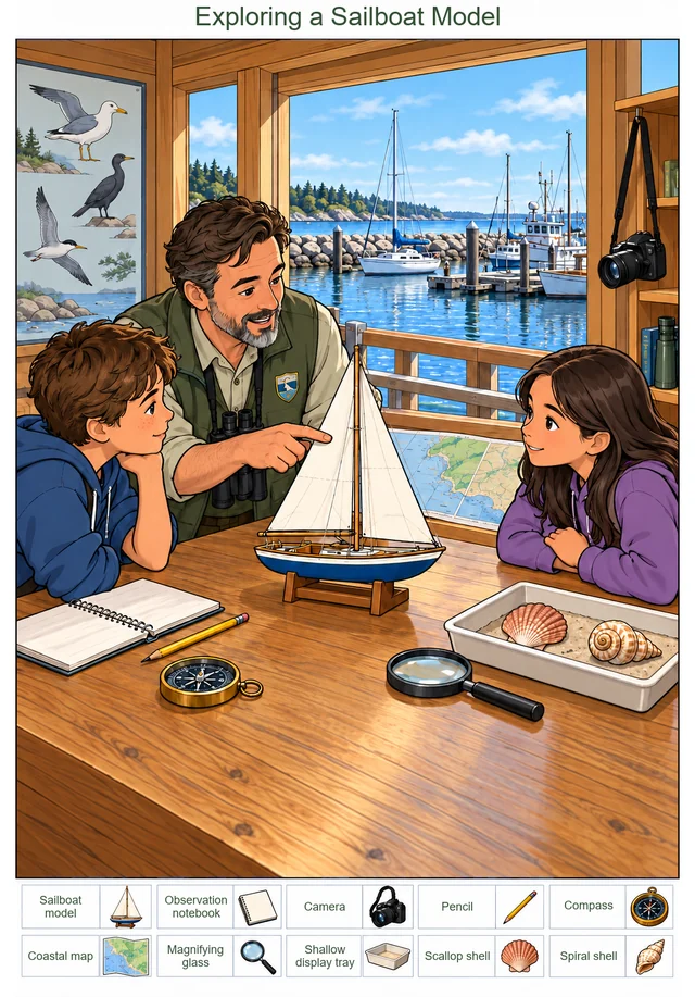 Exploring a Sailboat Model colorful hidden picture puzzle preview