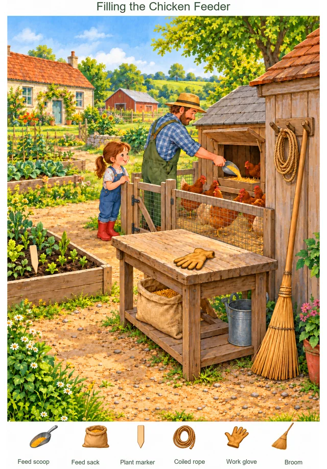 Filling the Chicken Feeder colorful hidden picture puzzle preview