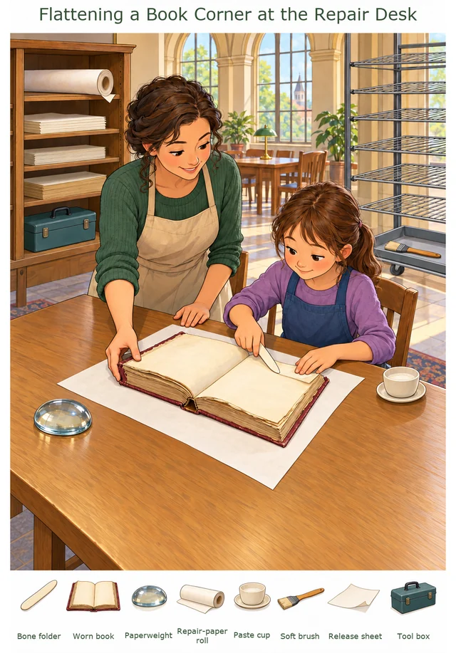 Flattening a Book Corner at the Repair Desk colorful hidden picture puzzle preview