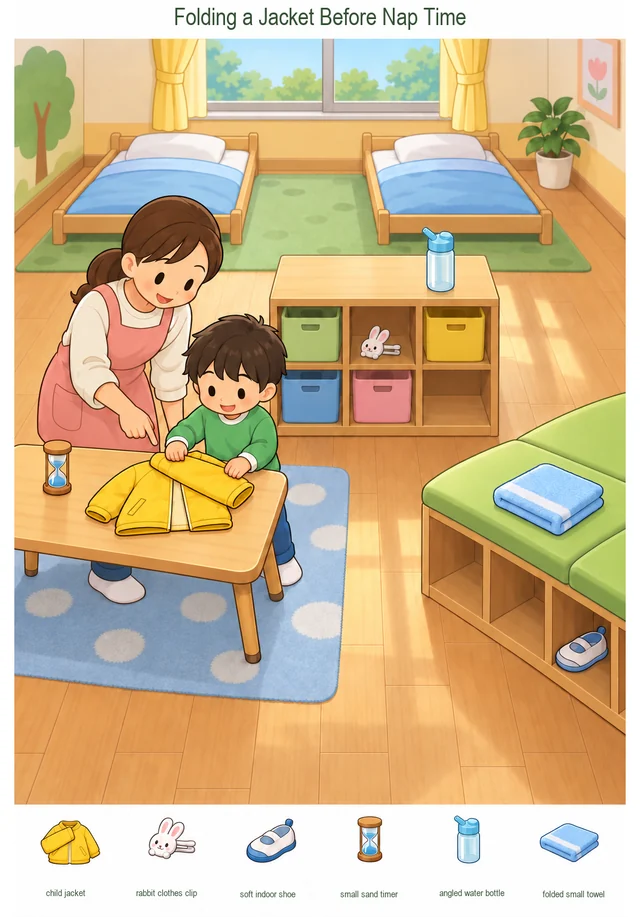 Folding a Jacket Before Nap Time colorful hidden picture puzzle preview