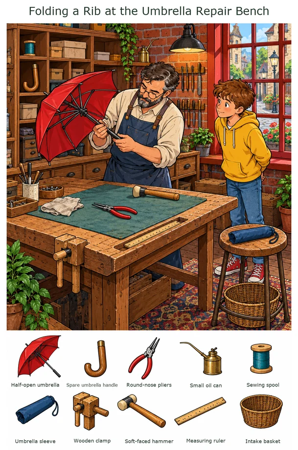 Folding a Rib at the Umbrella Repair Bench colorful hidden picture puzzle preview