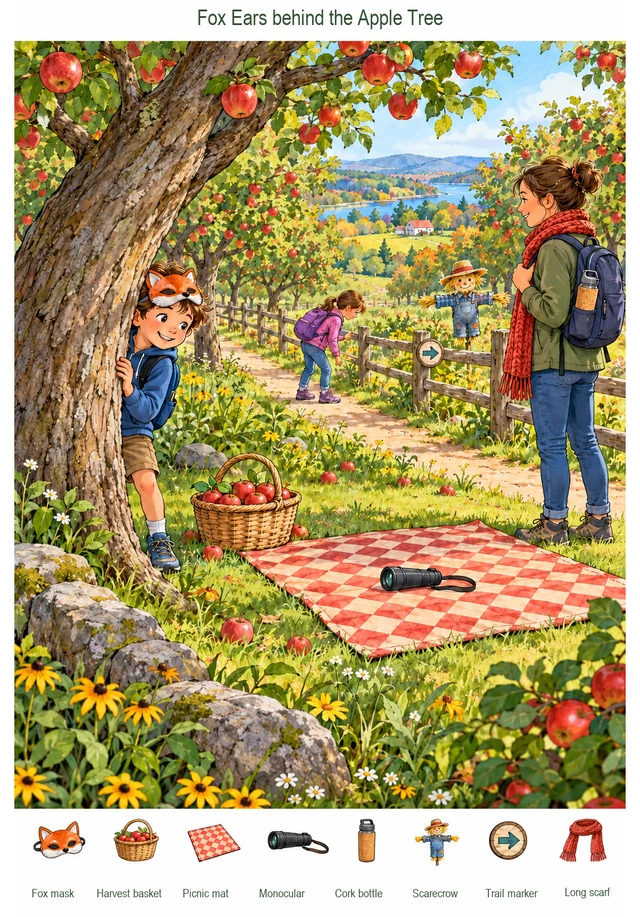 Fox Ears behind the Apple Tree colorful hidden picture puzzle preview