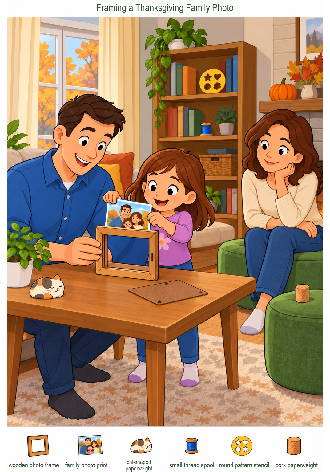 Framing a Thanksgiving Family Photo – full-color hidden picture puzzle with 6 objects to find