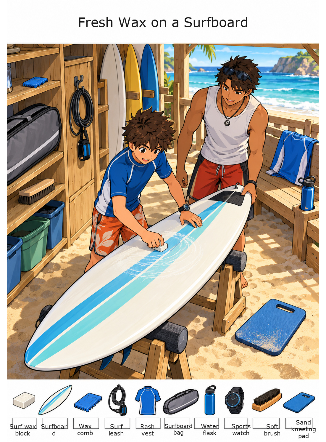 Fresh Wax on a Surfboard – full-color hidden picture puzzle with 10 objects to find