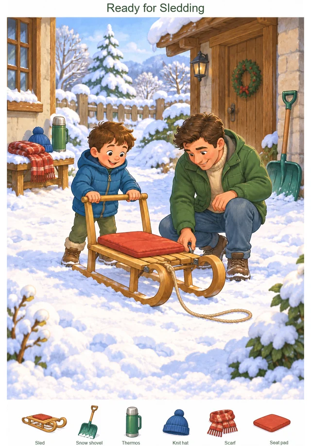 Getting the Little Sled Ready colorful hidden picture puzzle preview