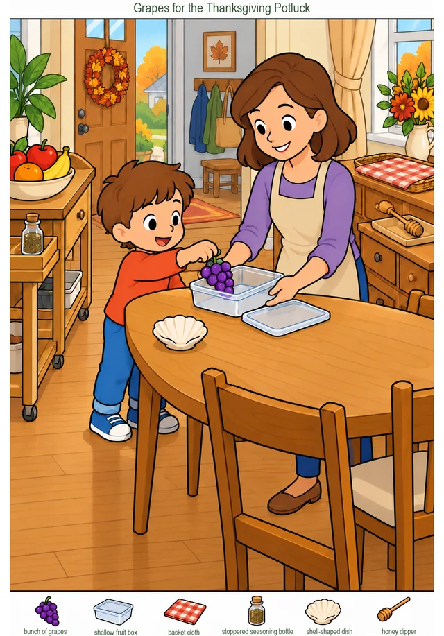 Grapes for the Thanksgiving Potluck colorful hidden picture puzzle preview