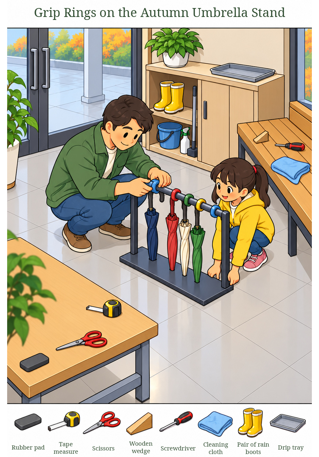 Grip Rings on the Autumn Umbrella Stand – full-color hidden picture puzzle with 8 objects to find