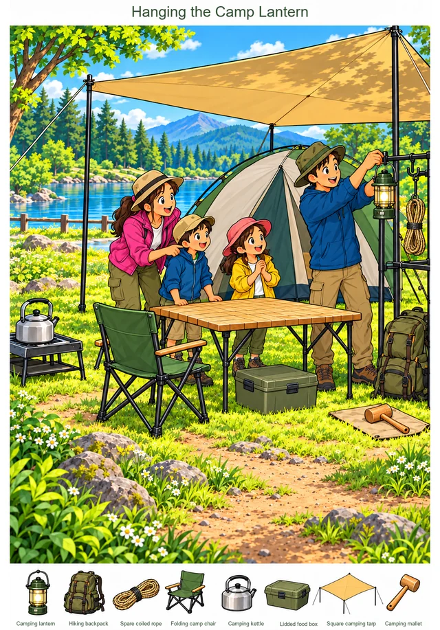 Hanging the Camp Lantern colorful hidden picture puzzle preview