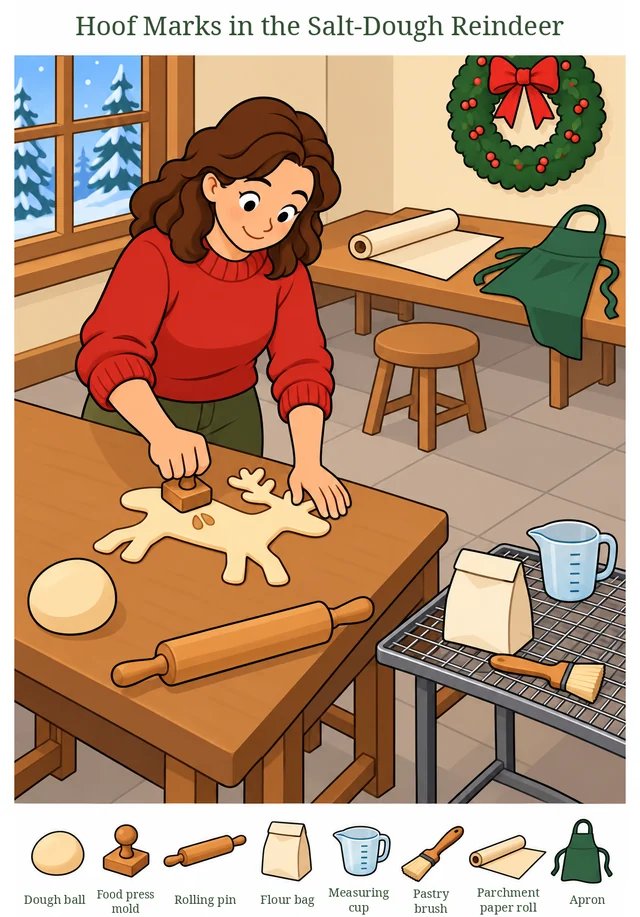 Hoof Marks in the Salt-Dough Reindeer colorful hidden picture puzzle preview