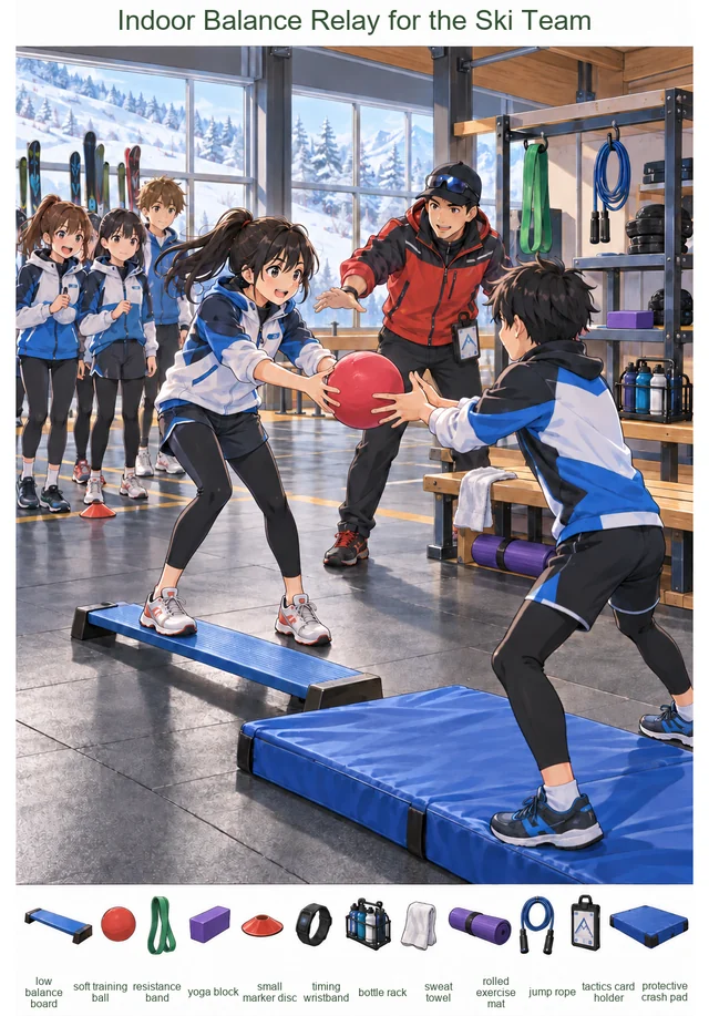 Indoor Balance Relay for the Ski Team colorful hidden picture puzzle preview