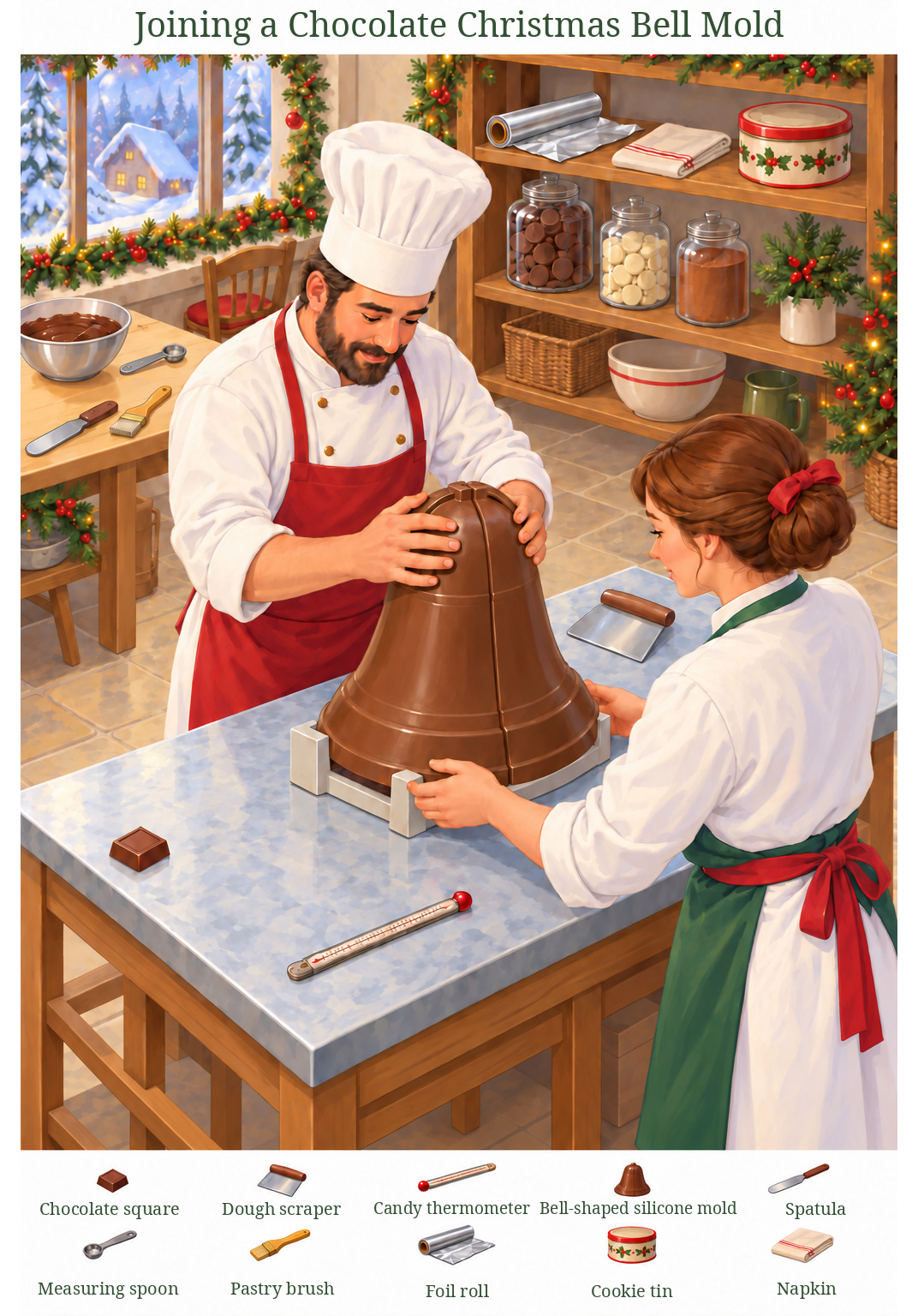 Joining a Chocolate Christmas Bell Mold – full-color hidden picture puzzle with 10 objects to find