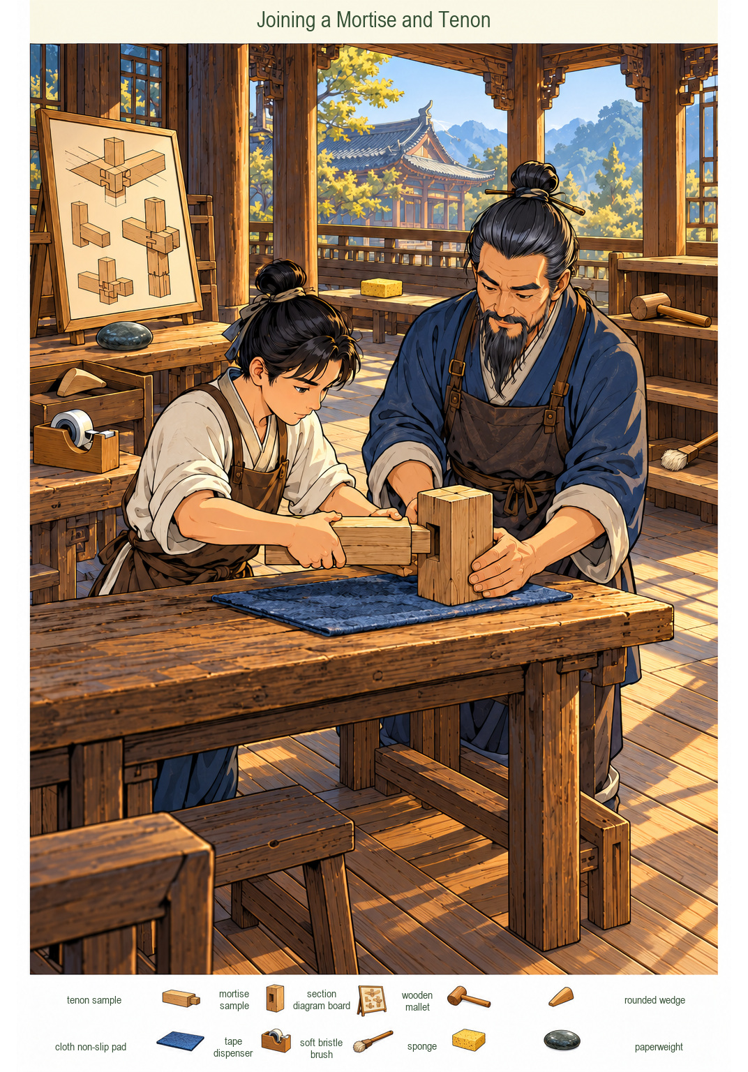 Joining a Mortise and Tenon – full-color hidden picture puzzle with 10 objects to find