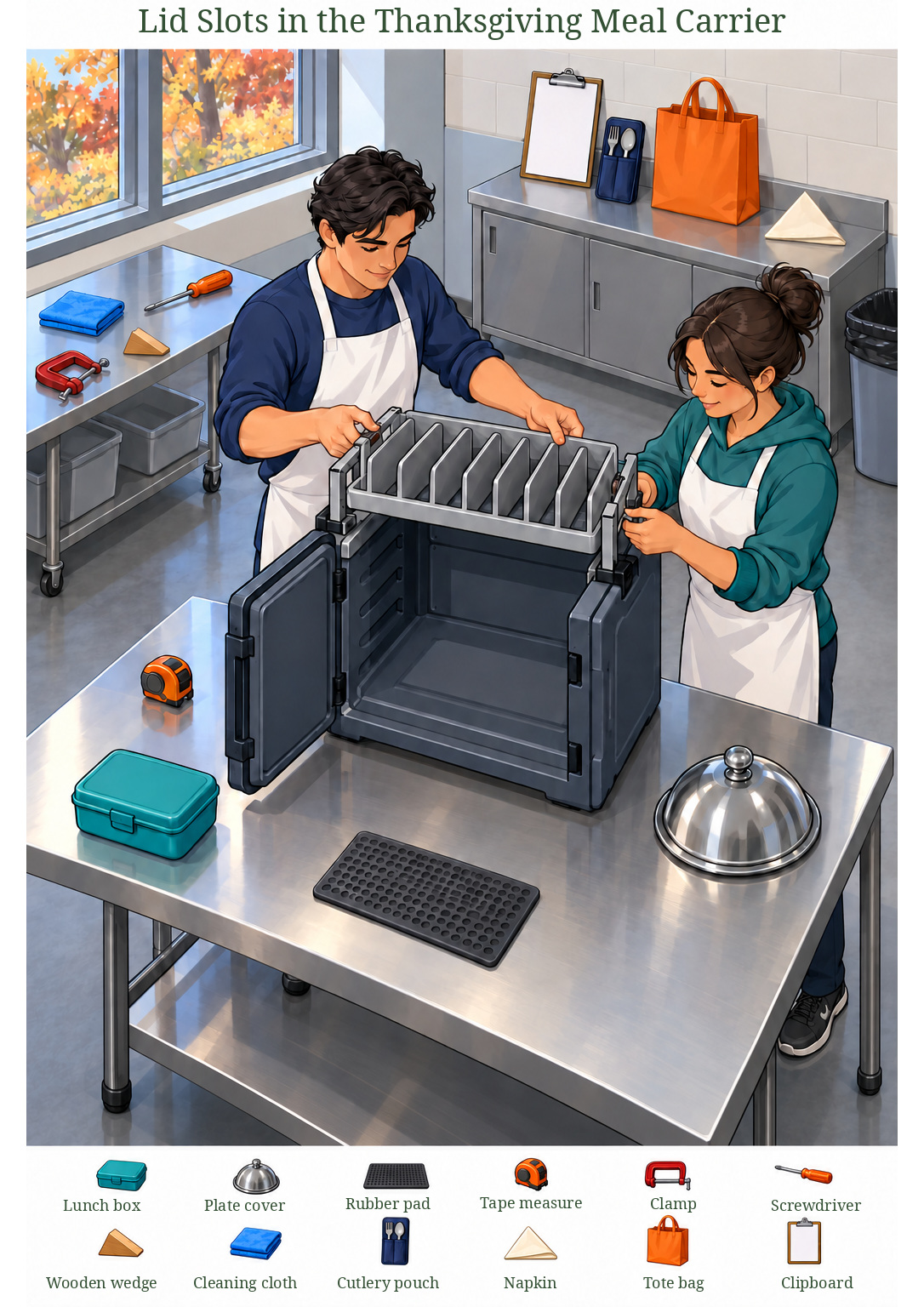 Lid Slots in the Thanksgiving Meal Carrier – full-color hidden picture puzzle with 12 objects to find